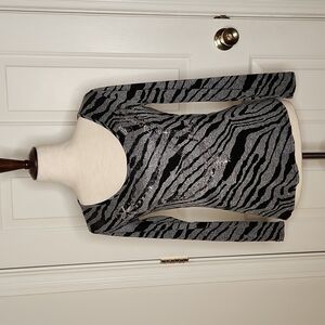 Cache Black Gray Crystal Embellished Tiger Print Shirt Size S